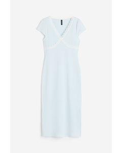 Lace-trimmed Ribbed Dress Light Blue