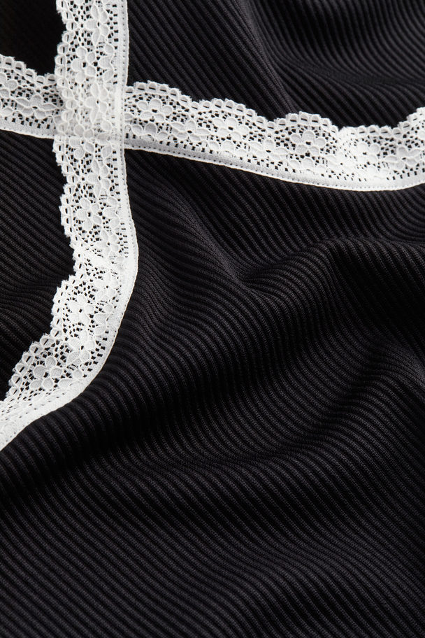 H&M Lace-trimmed Ribbed Dress Black