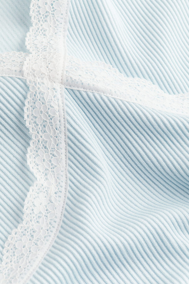 H&M Lace-trimmed Ribbed Dress Light Blue