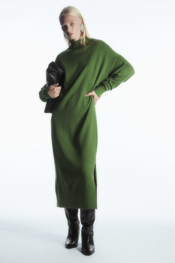 COS Lightweight Merino-wool Turtleneck Dress Green