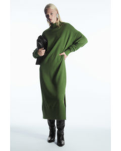Lightweight Merino-wool Turtleneck Dress Green
