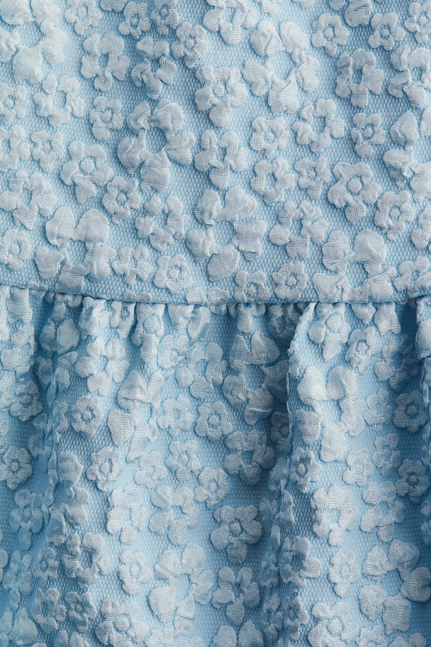 H&M Jacquard-weave Tiered Dress Light Blue