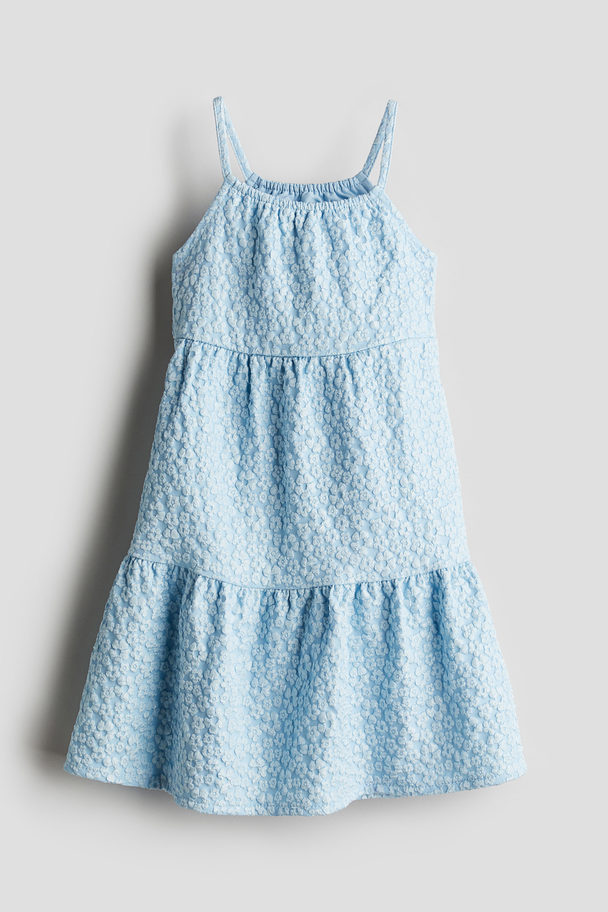 H&M Jacquard-weave Tiered Dress Light Blue