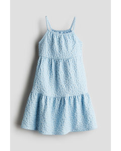 Jacquard-weave Tiered Dress Light Blue