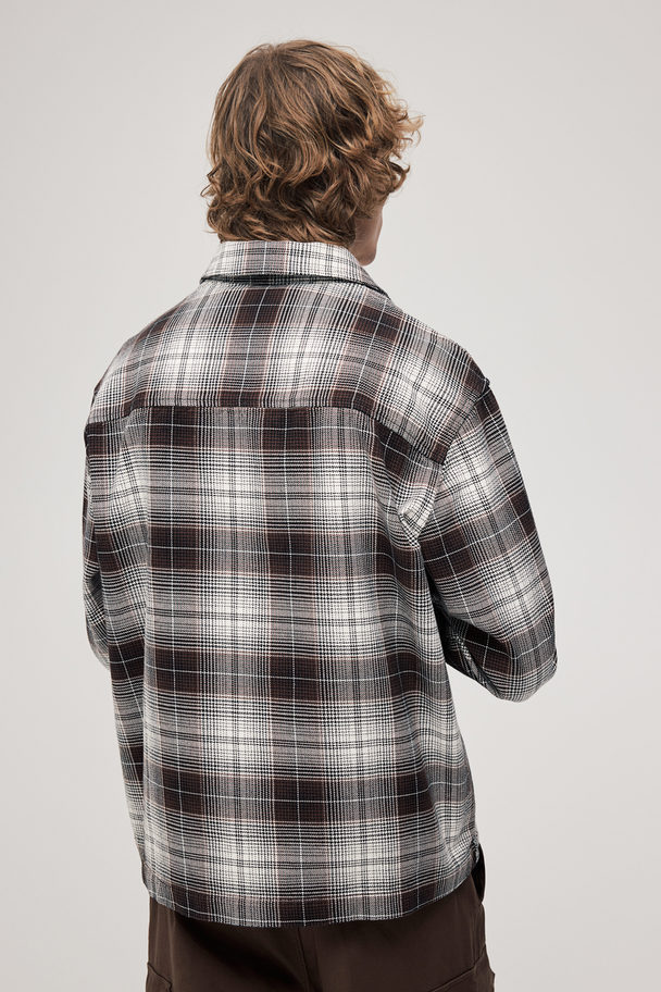 H&M Loose Fit Overshirt Med Glidelås Brun/rutet