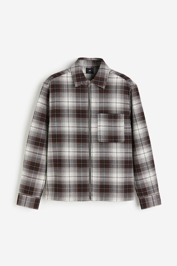 H&M Loose Fit Overshirt Med Glidelås Brun/rutet