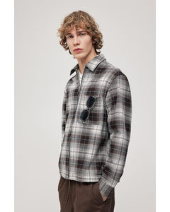 Loose Fit Zip-through Overshirt Brown/checked