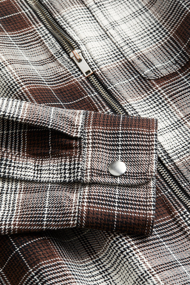 H&M Loose Fit Zip-through Overshirt Brown/checked