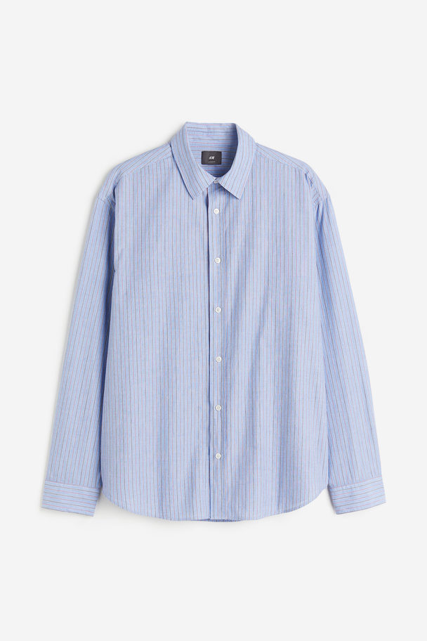 H&M Overhemd - Loose Fit Lichtblauw/gestreept