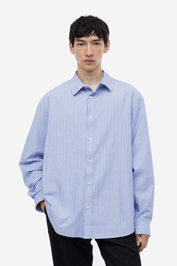 H&M Loose Fit Shirt Light Blue/striped