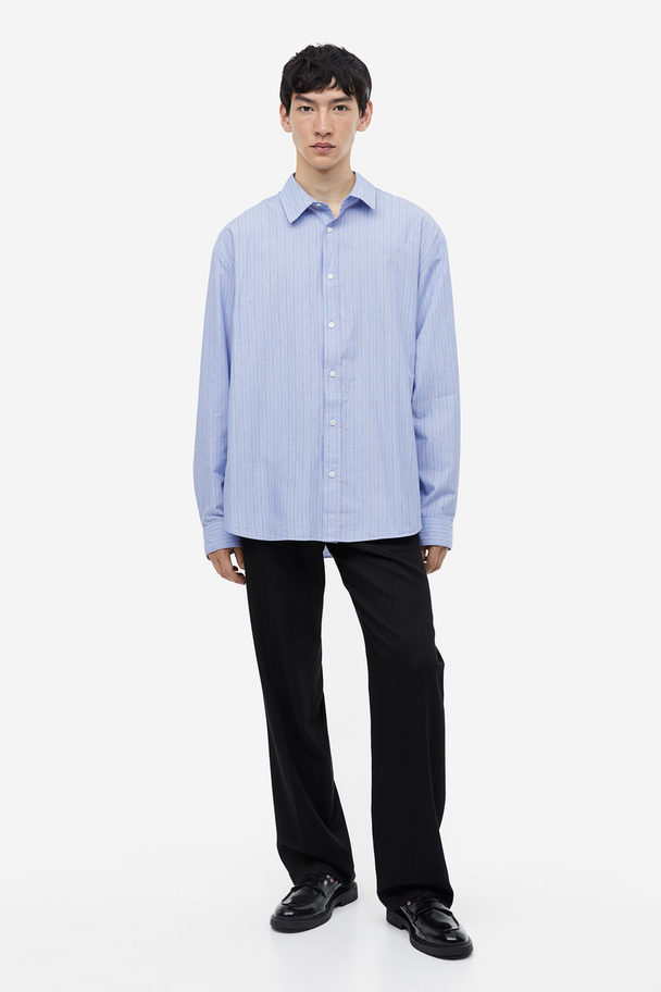 H&M Loose Fit Shirt Light Blue/striped