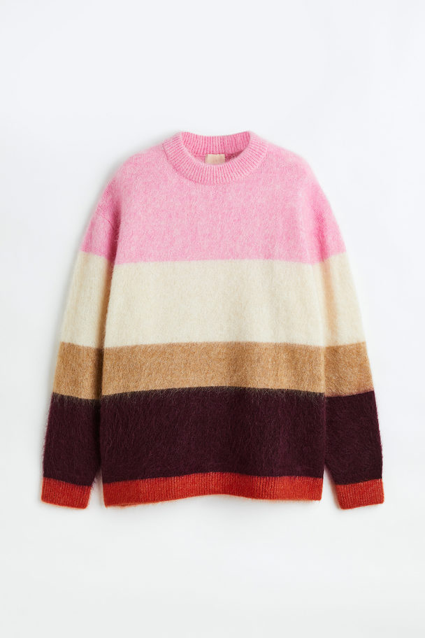 H&M Oversized Wool-blend Jumper Pink/block-striped