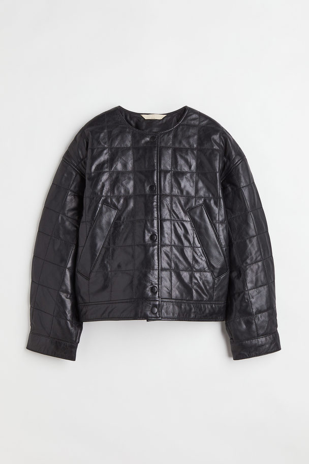 H&M Quilted Leather Bomber Jacket Black