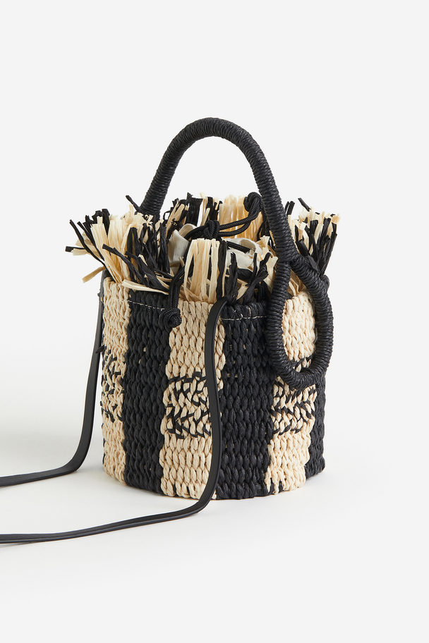 H&M Straw Bucket Bag Black/patterned