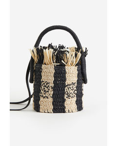 Straw Bucket Bag Black/patterned