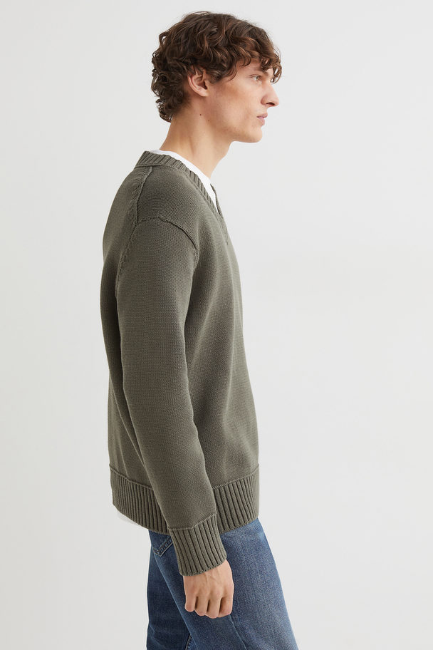 H&M Relaxed Fit Pima Cotton Jumper Khaki Green