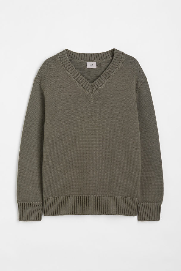 H&M Pullover aus Pima-Baumwolle Relaxed Fit Khakigrün