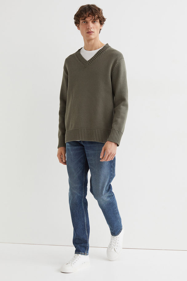 H&M Relaxed Fit Pima Cotton Jumper Khaki Green