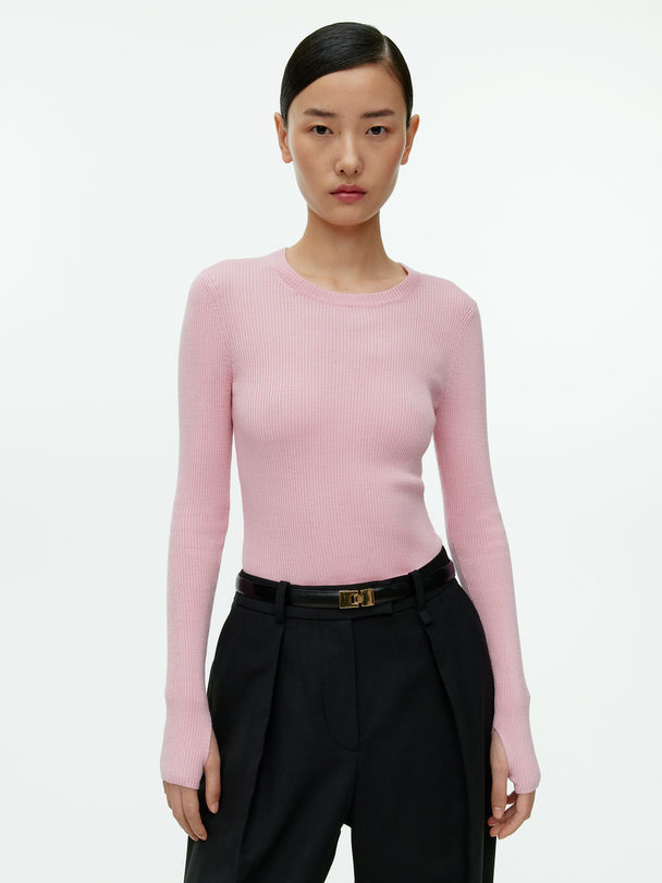 ARKET Rib-knit Merino Top Pink