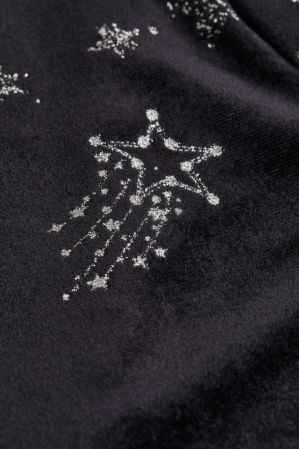H&M Velours Body Met Glitterende Print Zwart/sterren