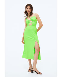 Asymmetric Cut-out-detail Dress Lime Green