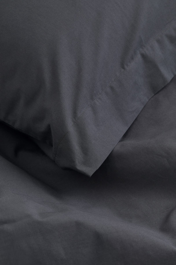 H&M HOME Cotton Percale Single Duvet Cover Set Dark Grey