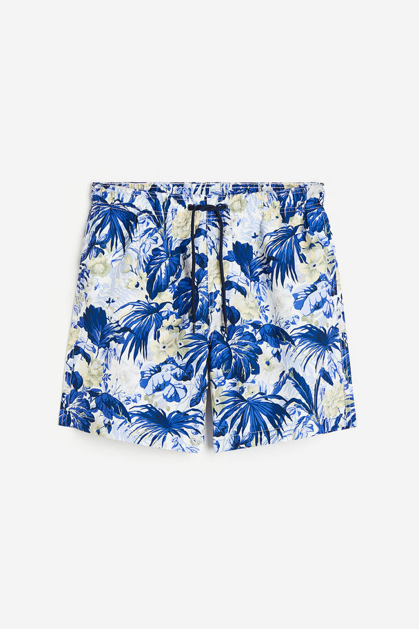 H&M Patterned Swim Shorts Dark Blue/leaf-patterned