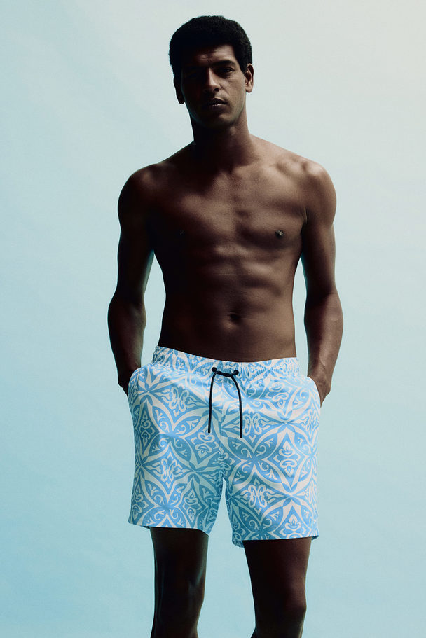 H&M Patterned Swim Shorts Light Blue/patterned
