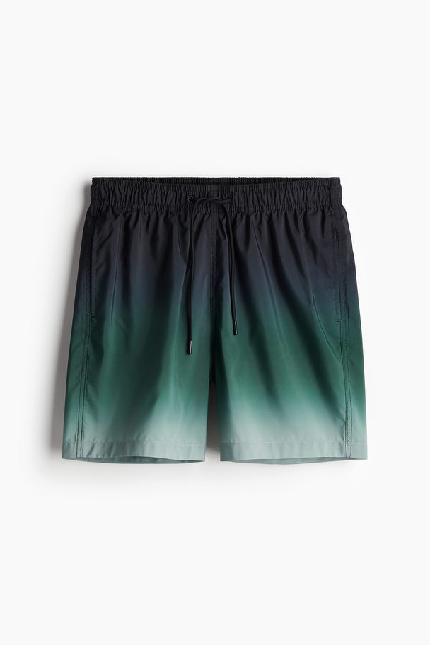 H&M Gemusterte Badeshorts Dunkelgrün/Ombré