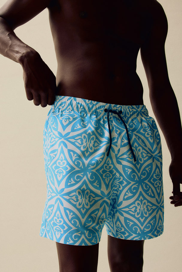 H&M Patterned Swim Shorts Light Blue/patterned