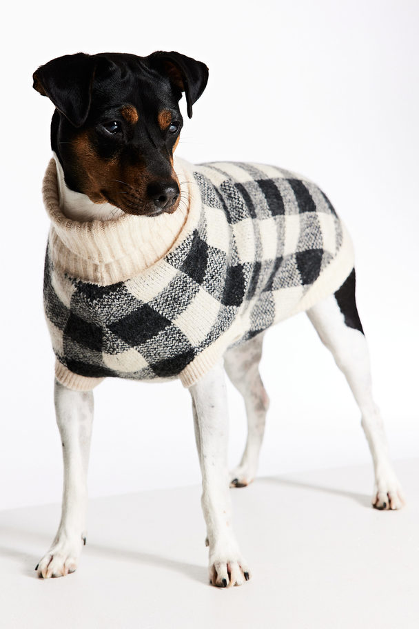 H&M Jacquard-knit Dog Jumper Beige/checked