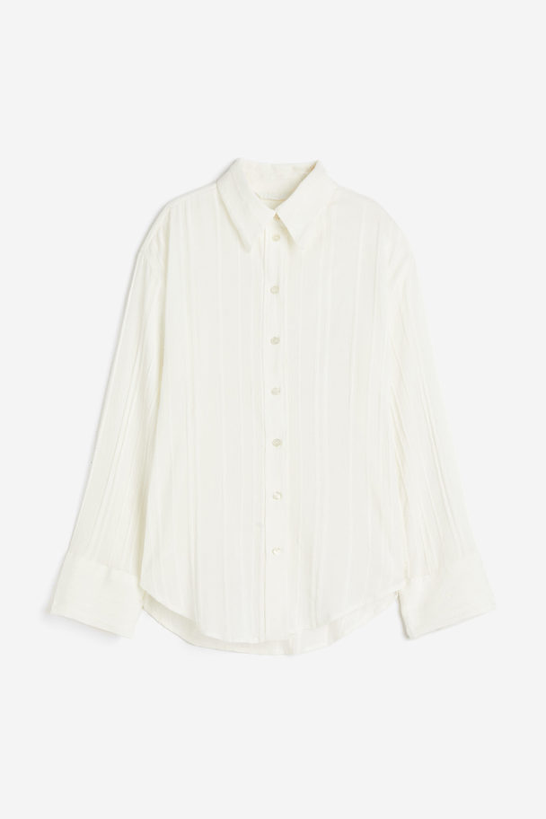 H&M Crinkled Skjorte Med Oversized Pasform Creme