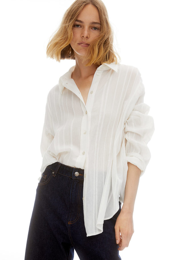 H&M Crinkled Skjorte Med Oversized Pasform Creme