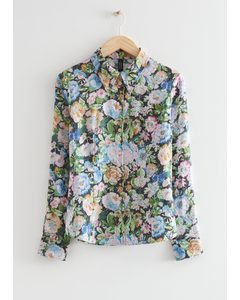 Skjorte Med Print I 70'er-stil Blomstret Blå