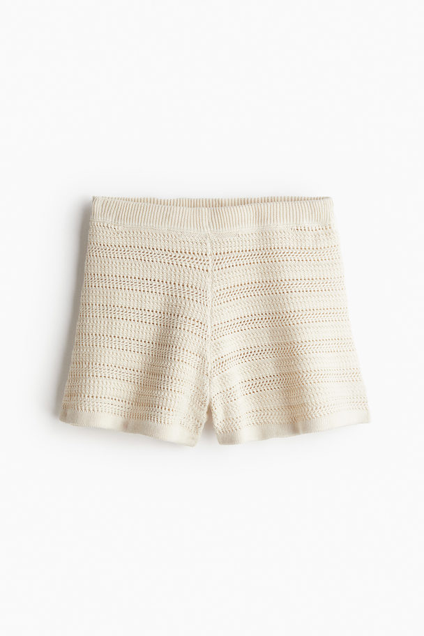 H&M Pointelle-knit Mini Shorts Light Beige