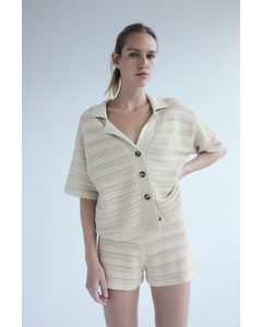 Pointellestrikket Minishorts Lys Beige