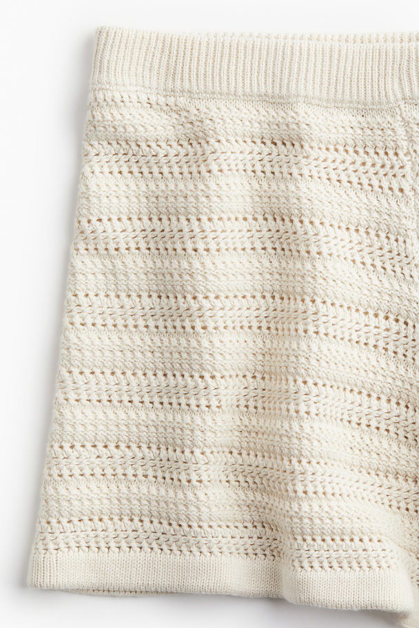 H&M Pointelle-knit Mini Shorts Light Beige