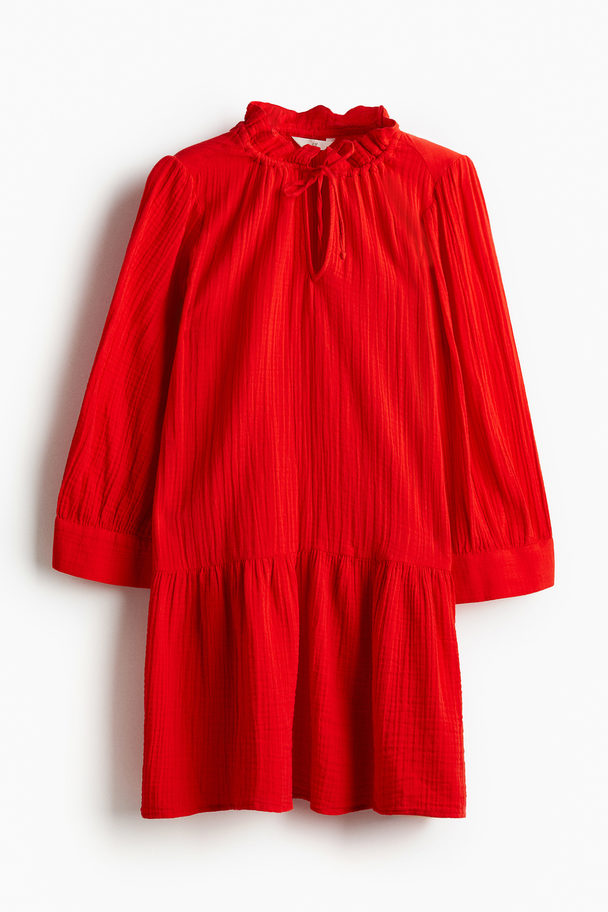 H&M Kleid aus Baumwolle mit Kordelzügen Knallrot
