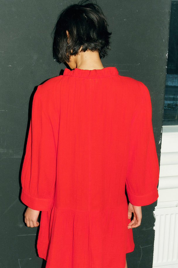 H&M Drawstring-detail Cotton Dress Bright Red