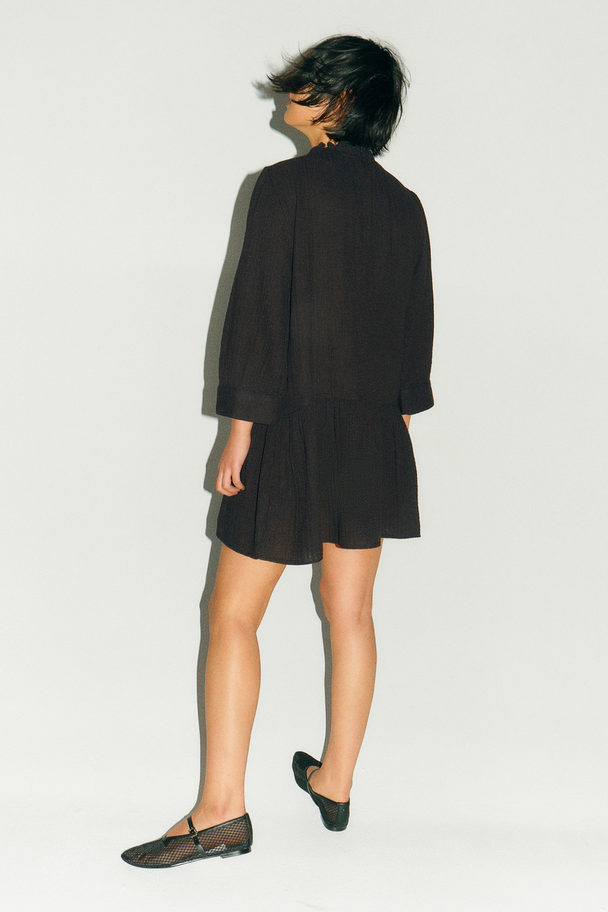 H&M Drawstring-detail Cotton Dress Black