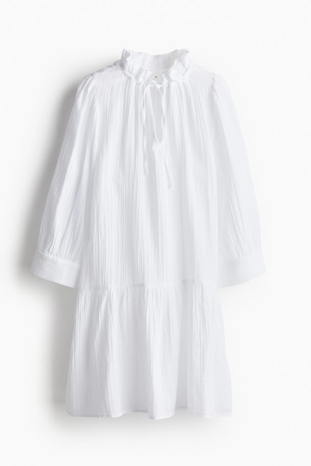 H&M Kleid aus Baumwolle mit Kordelzügen Weiß