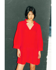 Drawstring-detail Cotton Dress Bright Red