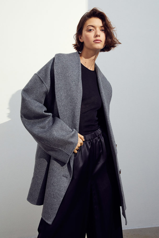 H&M Oversize-Mantel aus Wollmix Dunkelgraumeliert