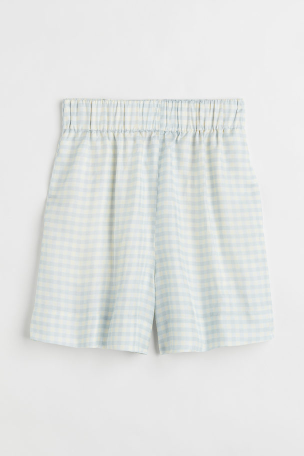 H&M Silk-blend Twill Shorts Light Blue/checked