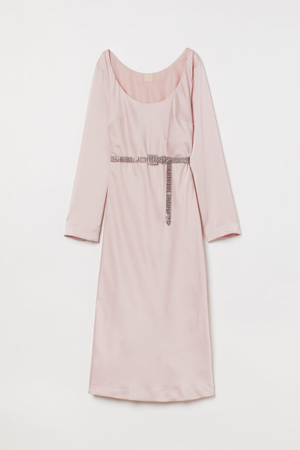 H&M Kleid mit Strassgürtel Puderrosa