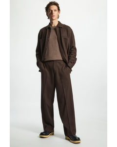 Regular-fit Elasticated Wool Trousers Dark Brown