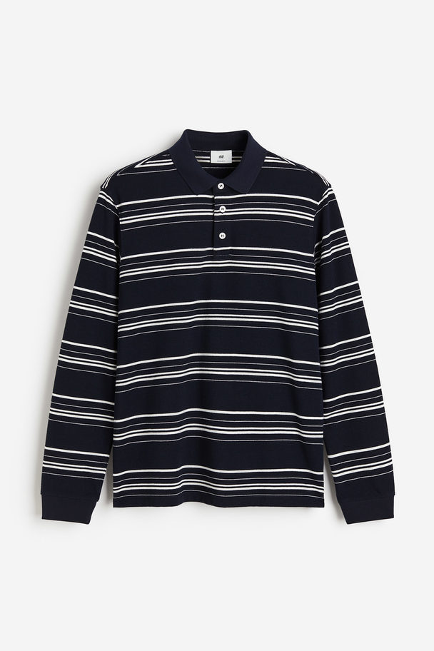 H&M Poloshirt in Regular Fit Marineblau/Gestreift