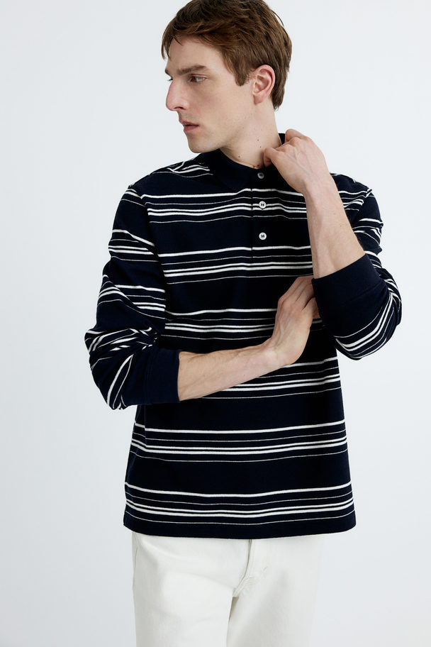 H&M Poloshirt in Regular Fit Marineblau/Gestreift