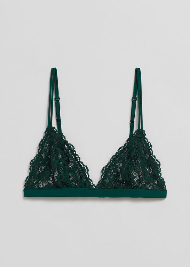 & Other Stories Scalloped Lace Soft Bra Dark Green