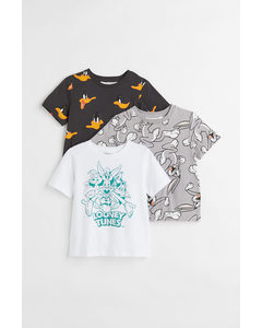 3-pak T-shirt Med Tryk Mørkegrå/looney Tunes